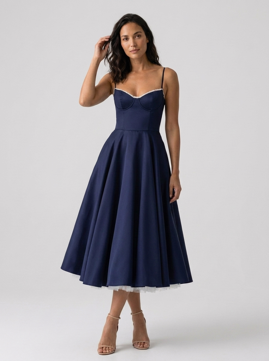 ELIANA | BUSTIER SWEETHEART MIDI DRESS - Dark Blue