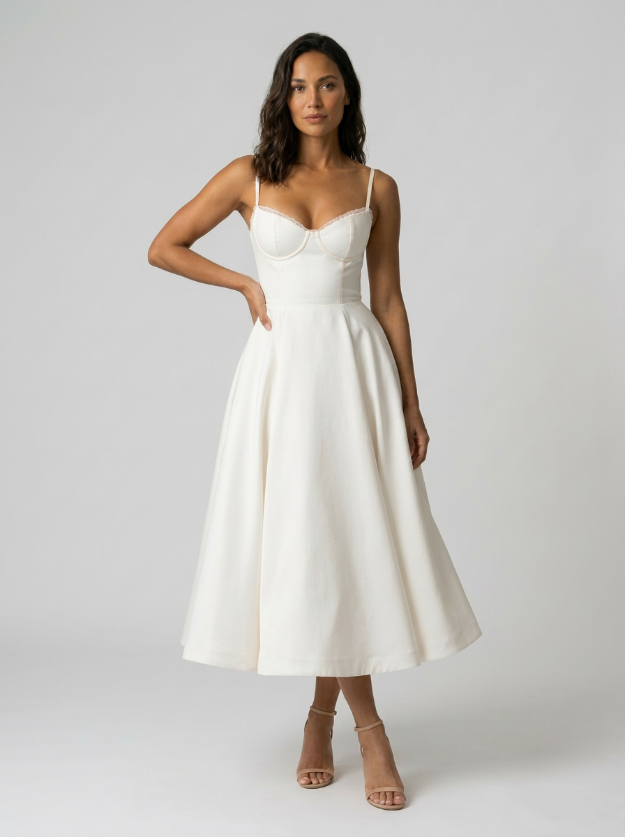 ELIANA | BUSTIER SWEETHEART MIDI DRESS - White