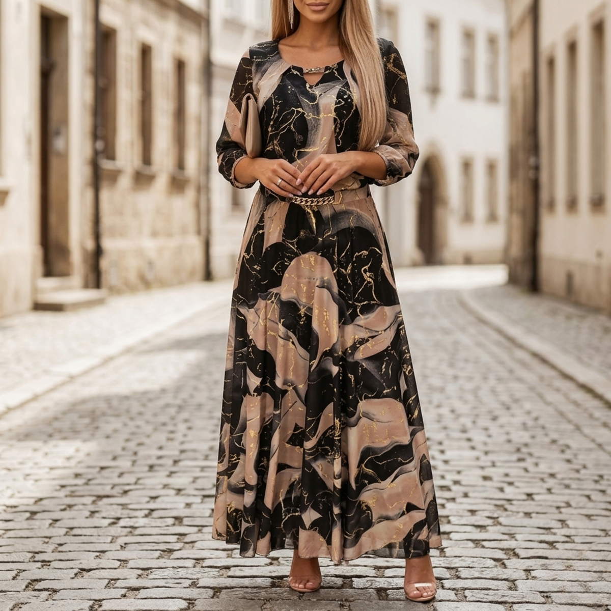 ISOLDE | V NECK MAXI DRESS - Multicolor