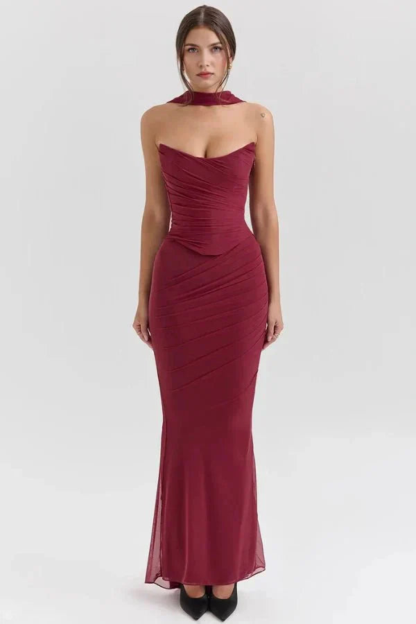 EMBER | STRAPLESS MAXI DRESS - Maroon