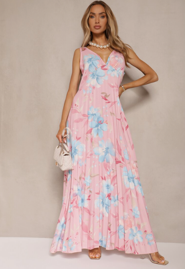 CASSIA | V NECK MAXI DRESS - Pink