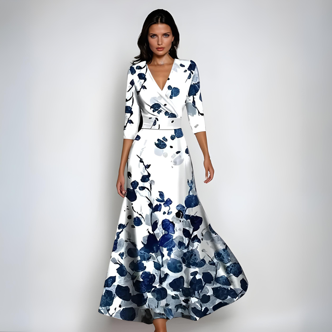 CELESTINE | V NECK MAXI DRESS - Ivory Bloom
