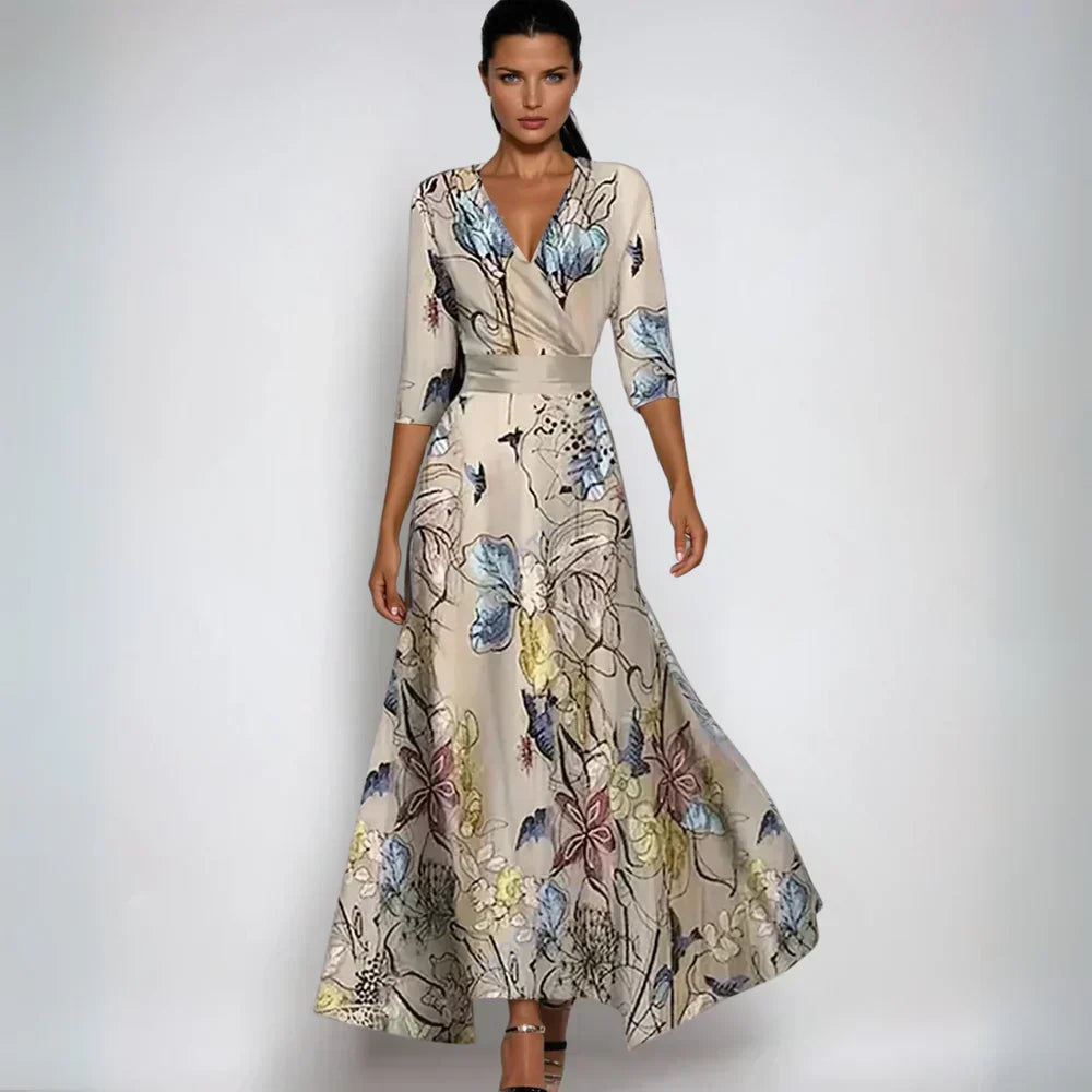 CELESTINE | V NECK MAXI DRESS - Golden Grace