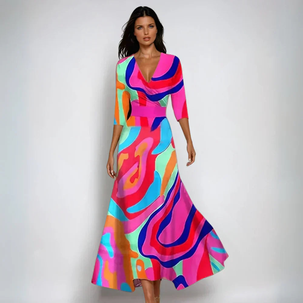 CELESTINE | V NECK MAXI DRESS - Vivid Aura