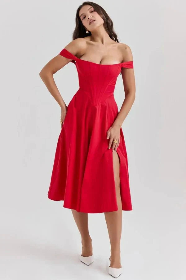 CORALIE | OFF SHOULDER MIDI DRESS