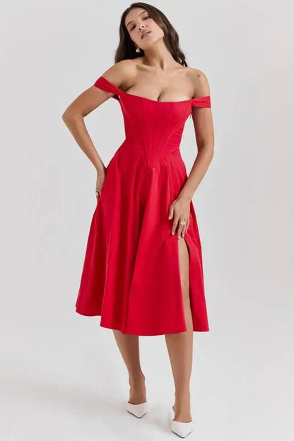CORALIE | OFF SHOULDER MIDI DRESS