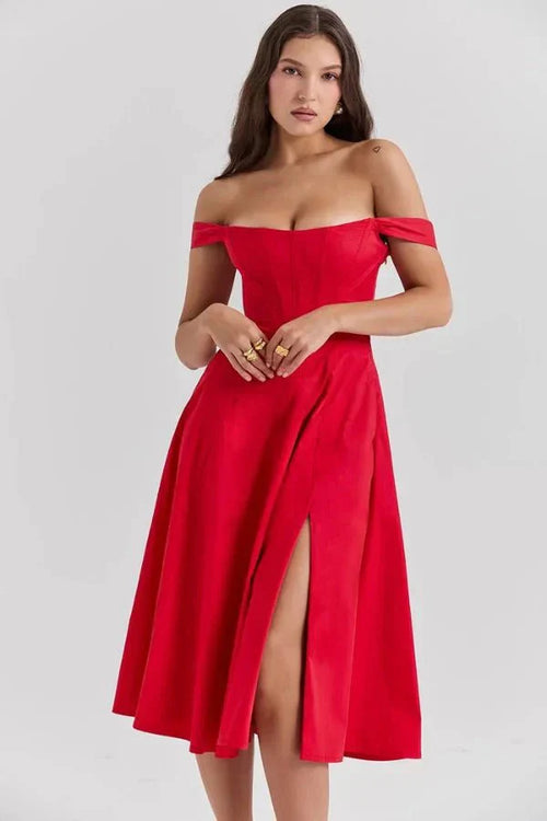 CORALIE | OFF SHOULDER MIDI DRESS