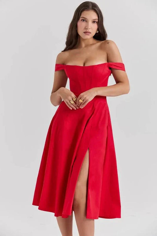 CORALIE | OFF SHOULDER MIDI DRESS