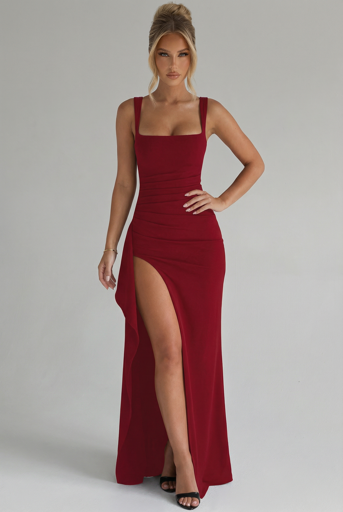 ELODIE | SQUARE NECK MAXI DRESS - Red