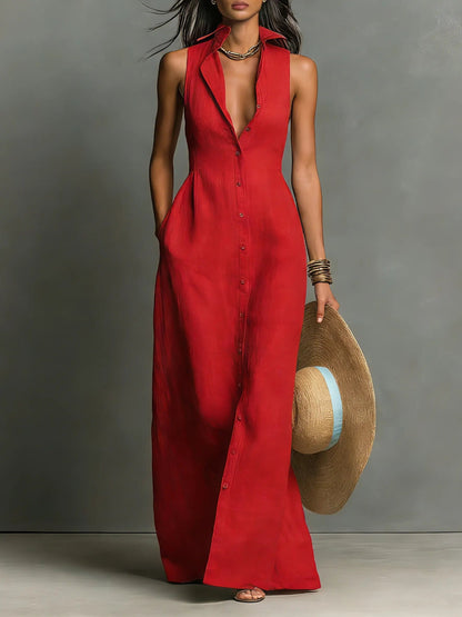 JASMINE | LEATHER MAXI DRESS - Red, front