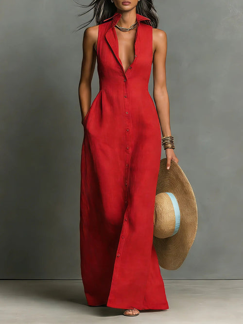 JASMINE | LEATHER MAXI DRESS - Red, front