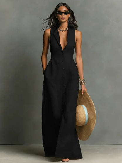 JASMINE | LEATHER MAXI DRESS - Black, front