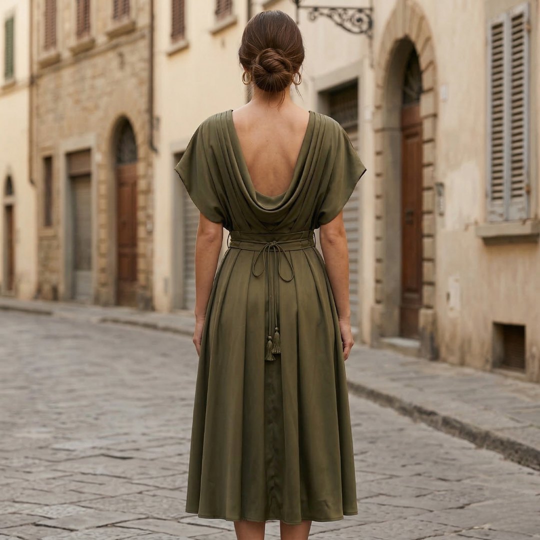 KAIA | V NECK MIDI DRESS