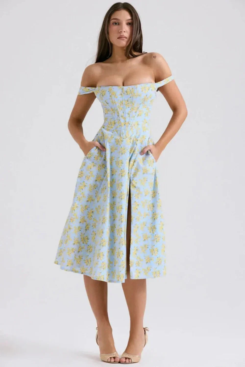 IMOGEN | OFF SHOULDER MIDI DRESS
