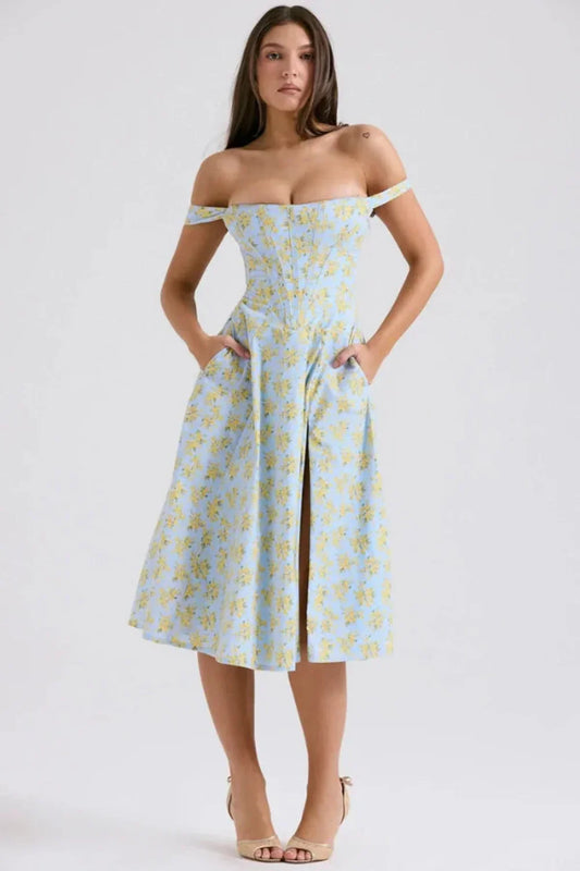 IMOGEN | OFF SHOULDER MIDI DRESS