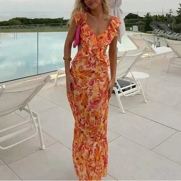 GEMMA | RUFFLE MAXI DRESS - Orange