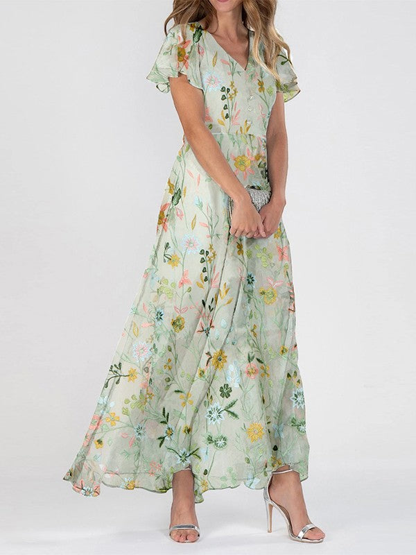 FLEUR | V NECK MAXI DRESS - Green