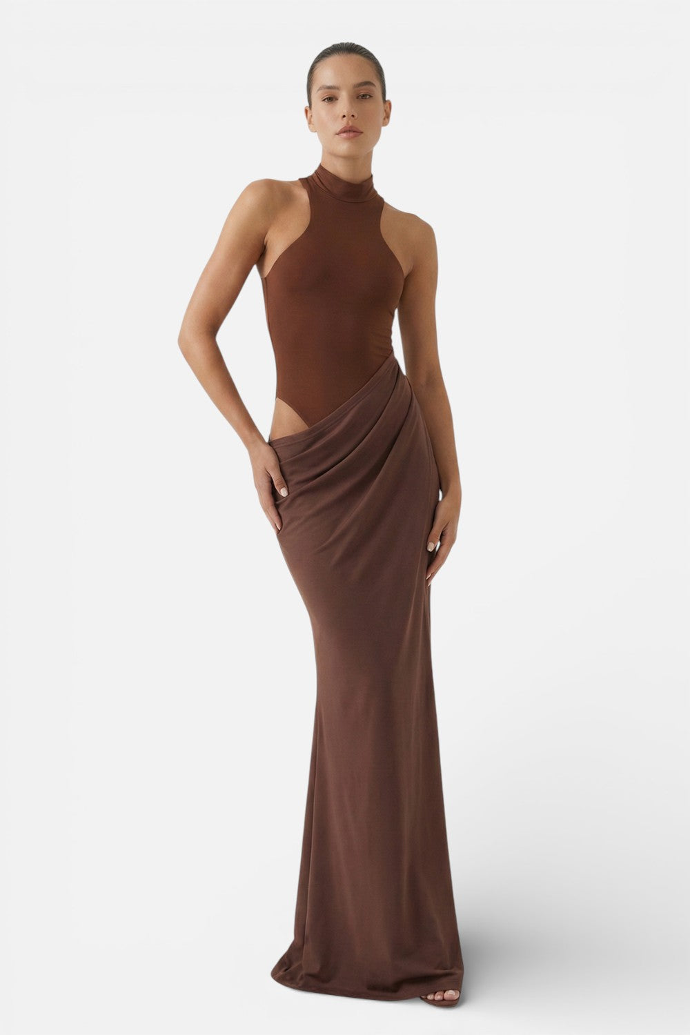 MIREILLE | HALTER MAXI DRESS - Brown