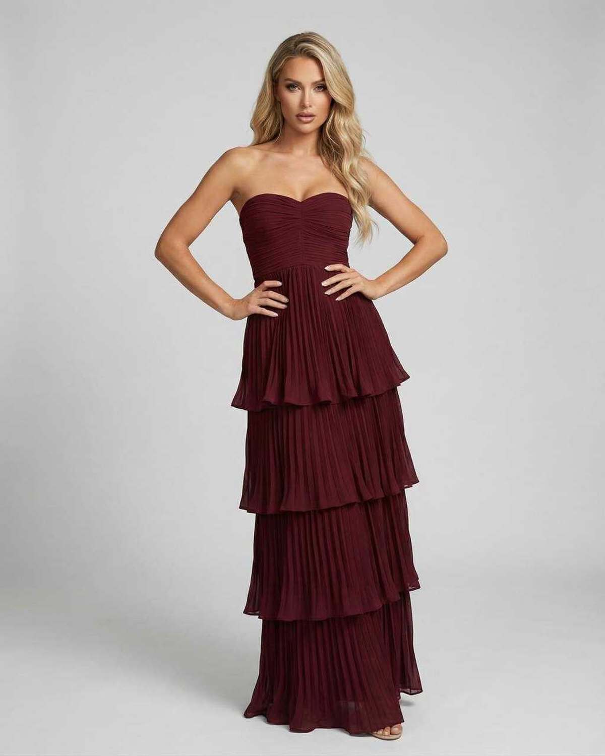 TINDRA | TIERED MAXI DRESS - Burgundy