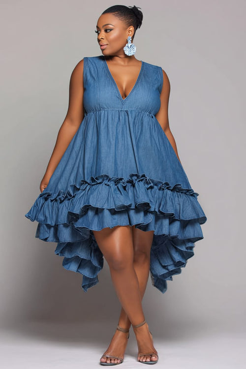 DELANEY | V NECK MIDI DRESS - Blue